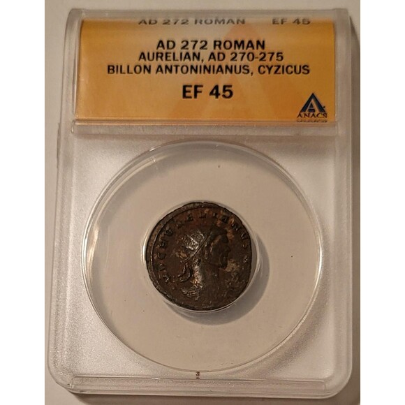 Roman Empire Aurelian AD 270-275 BI Antoninianus Cyzicus Mint XF45 ANACS - Picture 1 of 4